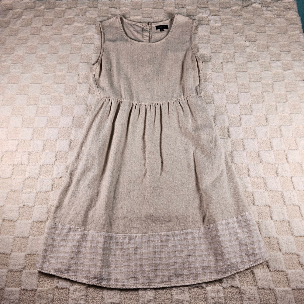 Roolee Womens Beige Sleeveless Empire Waist Gingham Hem Midi Dress Small